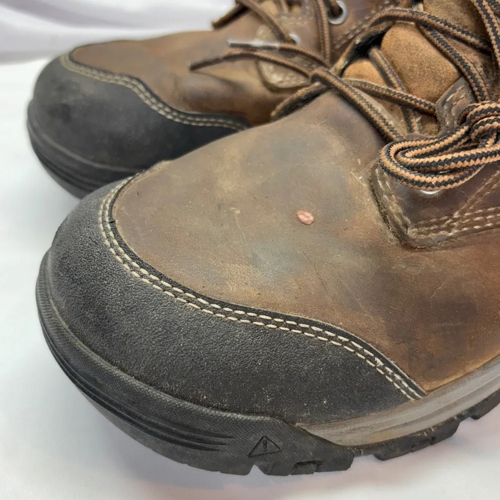KEEN Mens Brown Leather Steel Toe Work Boots EH Rated Waterproof Size 13‎